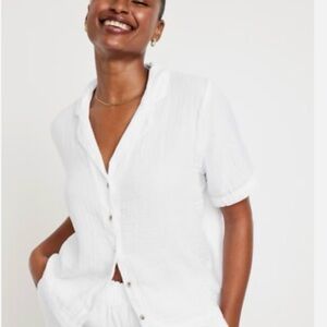 Old Navy White Short-Sleeve gauze Button Front Top